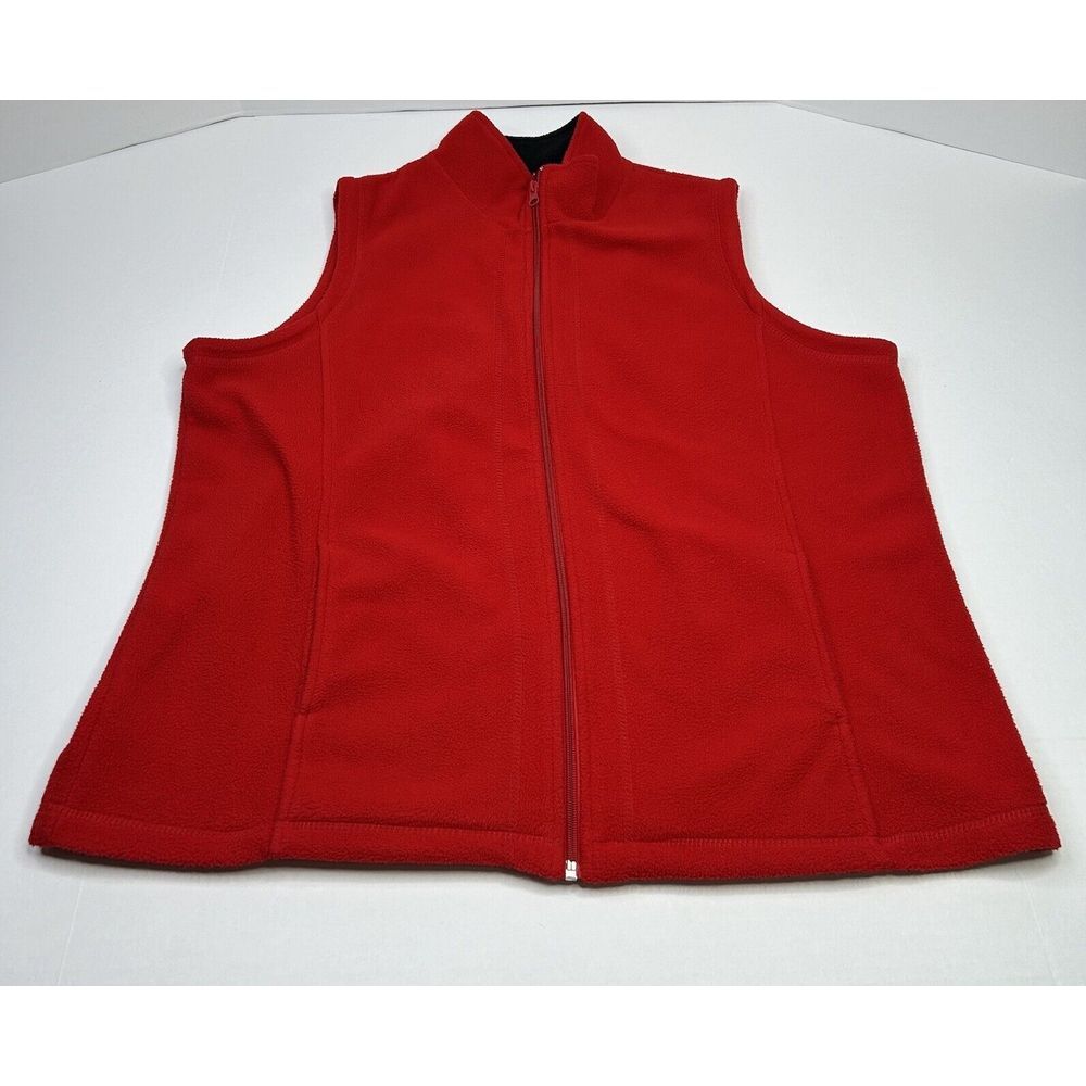 Debbie Morgan Fleece Vest Women's XL Red With Black Inner Collar + Pockets